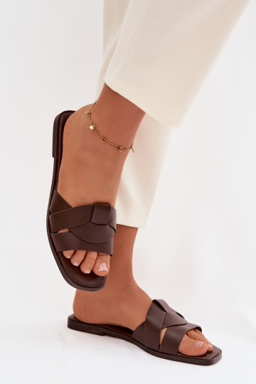 Women's Flat Chocolate Slides With Straps Marissae