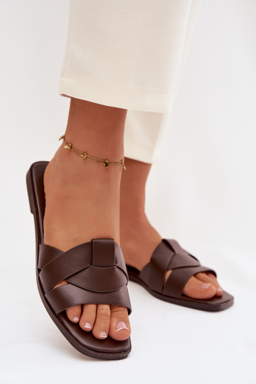 Women's Flat Chocolate Slides With Straps Marissae 2