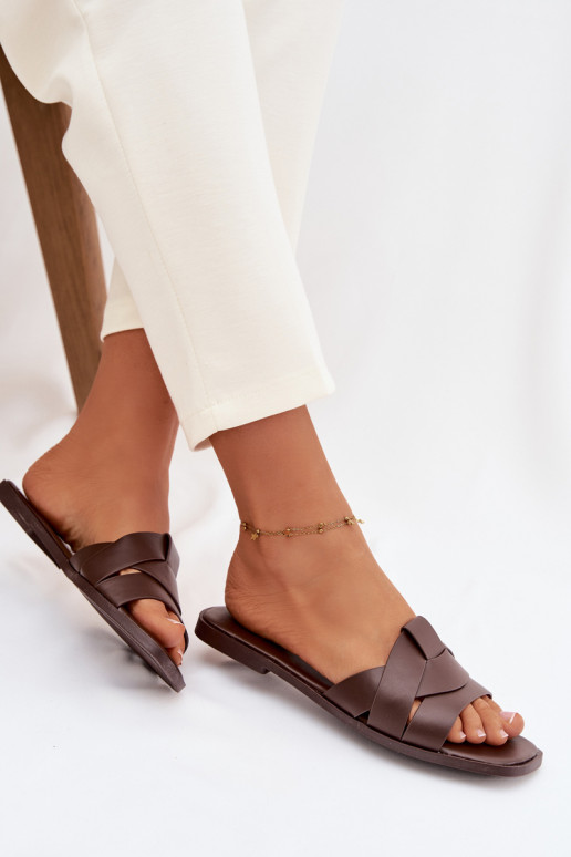 Women's Flat Chocolate Slides With Straps Marissae