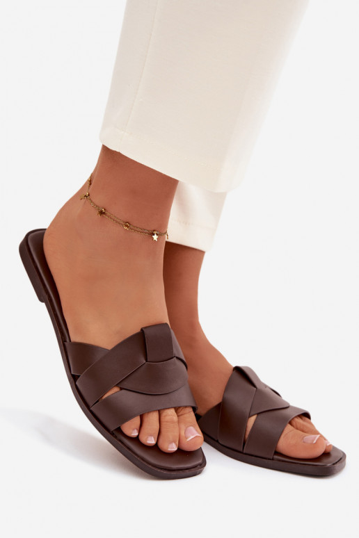 Women's Flat Chocolate Slides With Straps Marissae