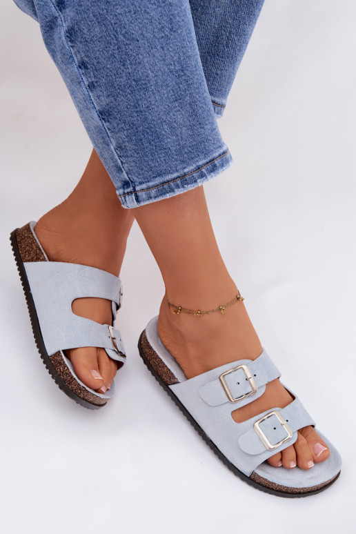 Women's Blue Slides With Buckles Oliena