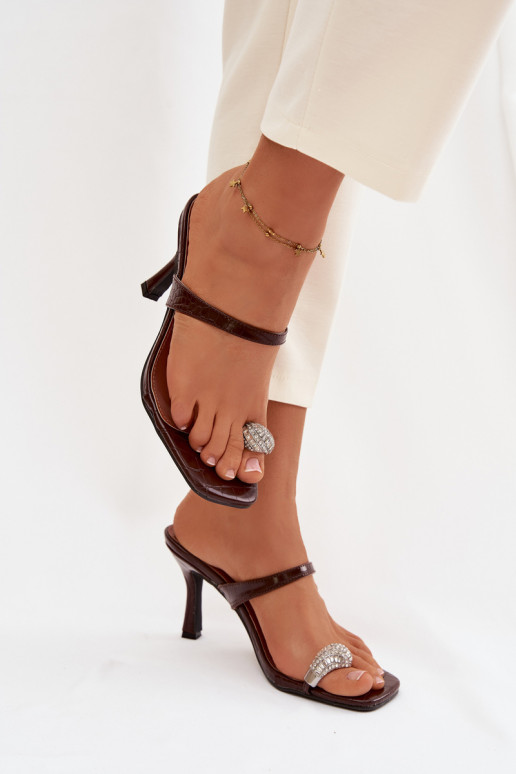 Women's High Heel Sandals With Decorative Detail Chocolate Lorissa
