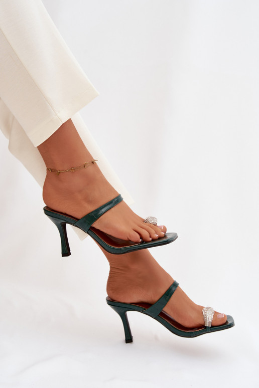 Women's High Heel Sandals With Decorative Detail Bottle Green Lorissa