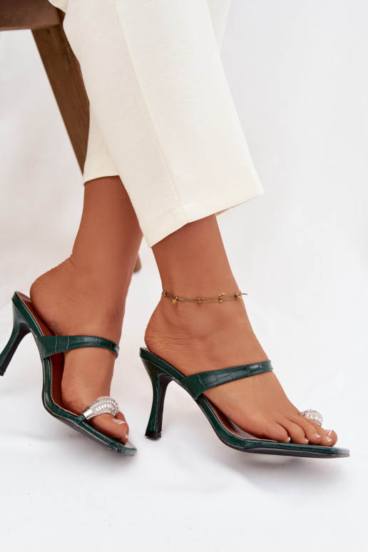 Women's High Heel Sandals With Decorative Detail Bottle Green Lorissa