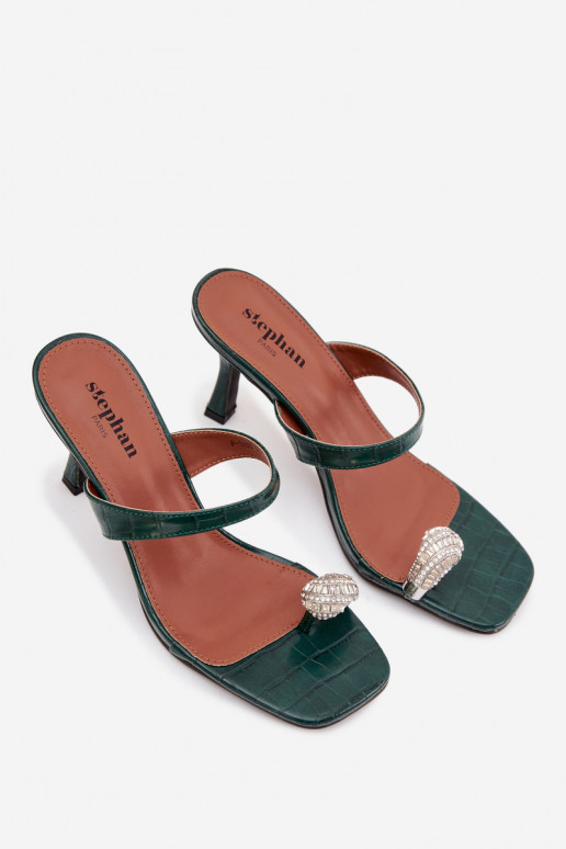 Women's High Heel Sandals With Decorative Detail Bottle Green Lorissa