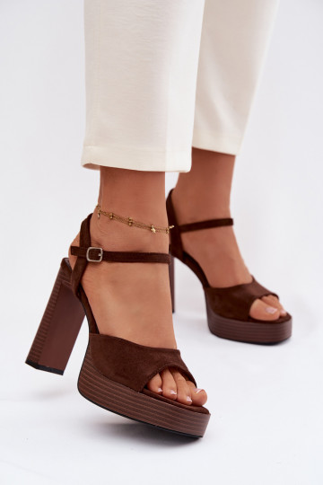 Women's Block Heel and Platform Sandals Made of Eco Suede Chocolate Gralisse 2