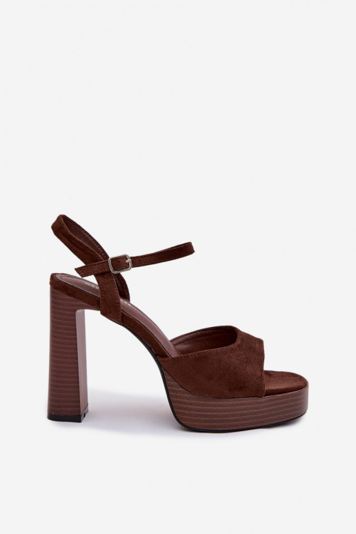 Women's Block Heel and Platform Sandals Made of Eco Suede Chocolate Gralisse