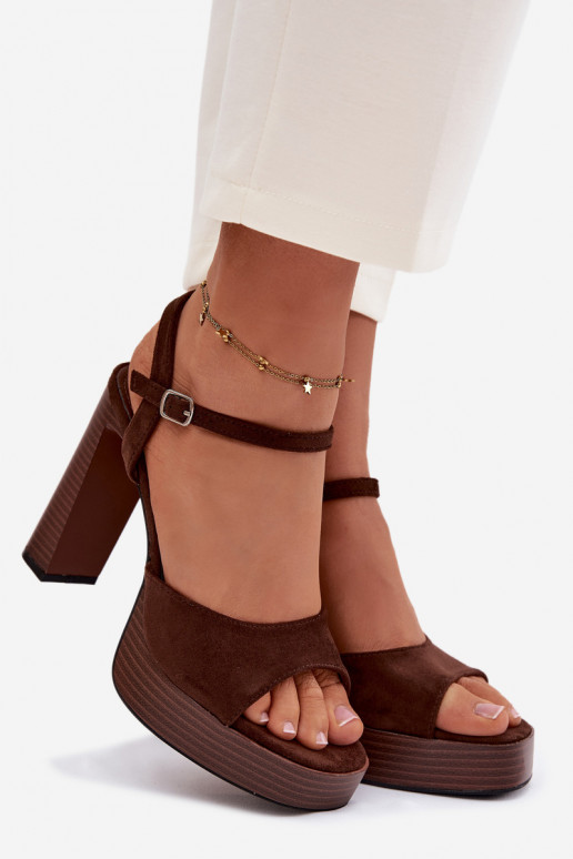 Women's Block Heel and Platform Sandals Made of Eco Suede Chocolate Gralisse