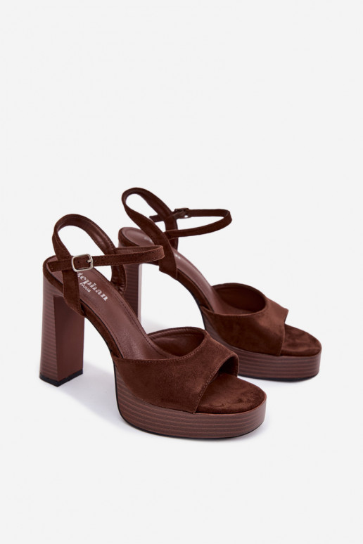 Women's Block Heel and Platform Sandals Made of Eco Suede Chocolate Gralisse