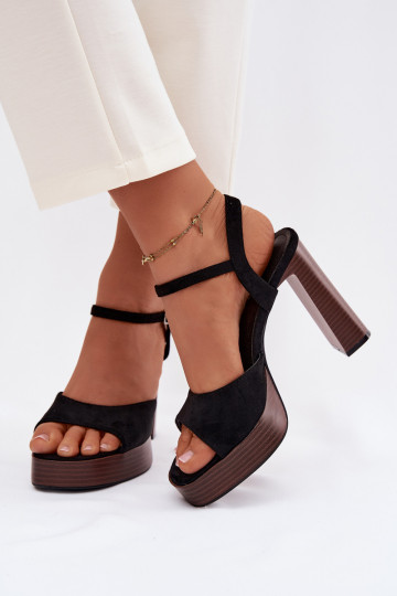 Women's Block Heel and Platform Sandals Made of Eco Suede Black Gralisse