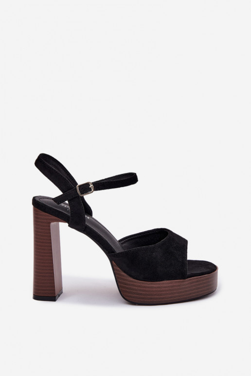 Women's Block Heel and Platform Sandals Made of Eco Suede Black Gralisse