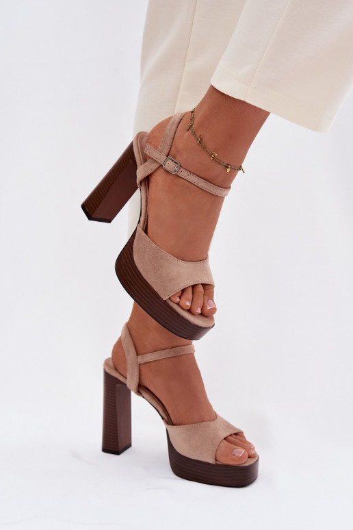 Women's Block Heel and Platform Sandals in Eco Suede Beige Gralisse