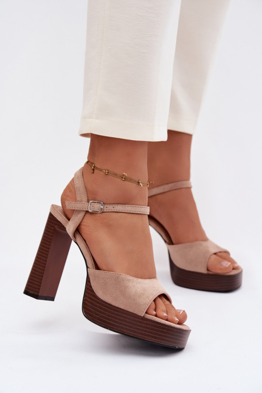 Women's Block Heel and Platform Sandals in Eco Suede Beige Gralisse