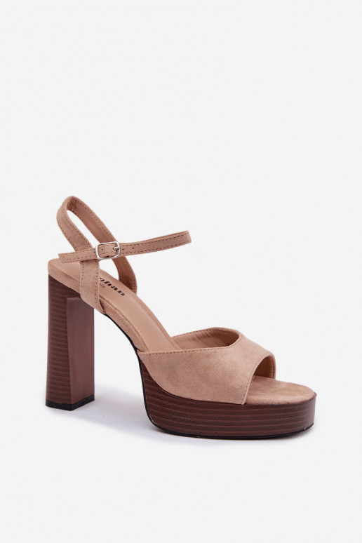 Women's Block Heel and Platform Sandals in Eco Suede Beige Gralisse