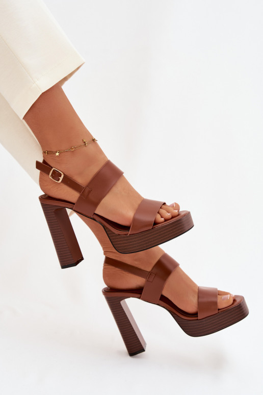 Women's Block Heel and Platform Sandals Eco Leather Camel Hanelia