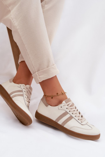 Zazoo N1068 Skórzane Niskie Sneakersy Damskie Beżowe