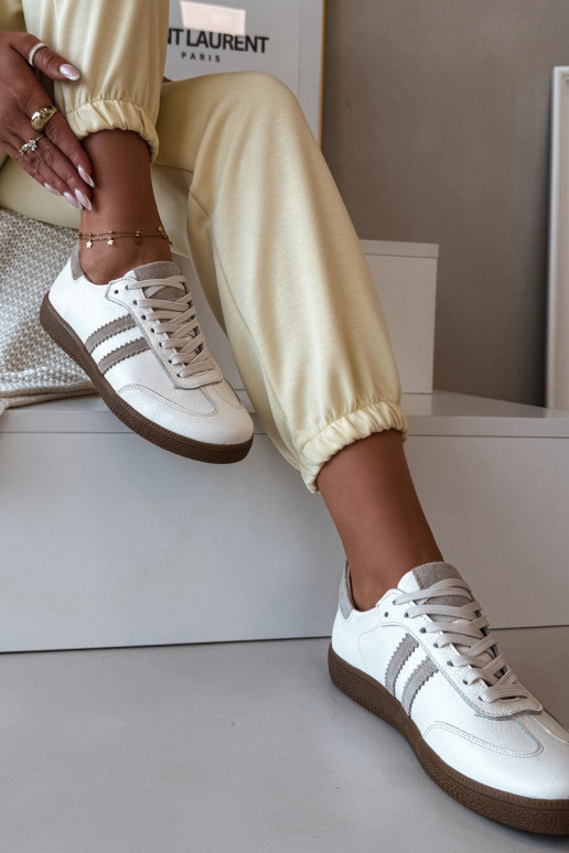 Zazoo N1068 Skórzane Niskie Sneakersy Damskie Beżowe