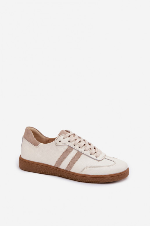 Zazoo N1068 Leather Low Women's Sneakers Beige