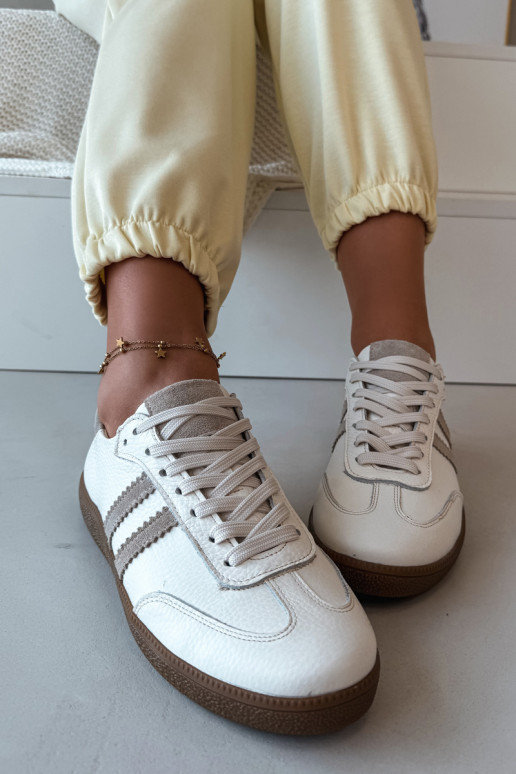 Zazoo N1068 Skórzane Niskie Sneakersy Damskie Beżowe