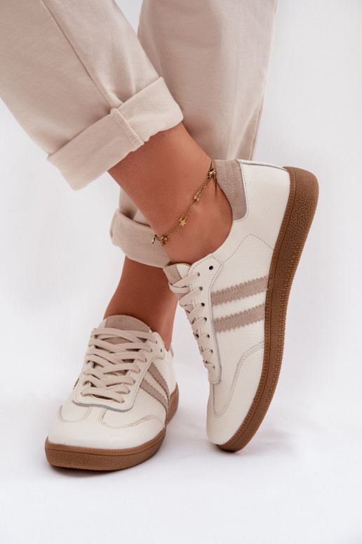 Zazoo N1068 Skórzane Niskie Sneakersy Damskie Beżowe