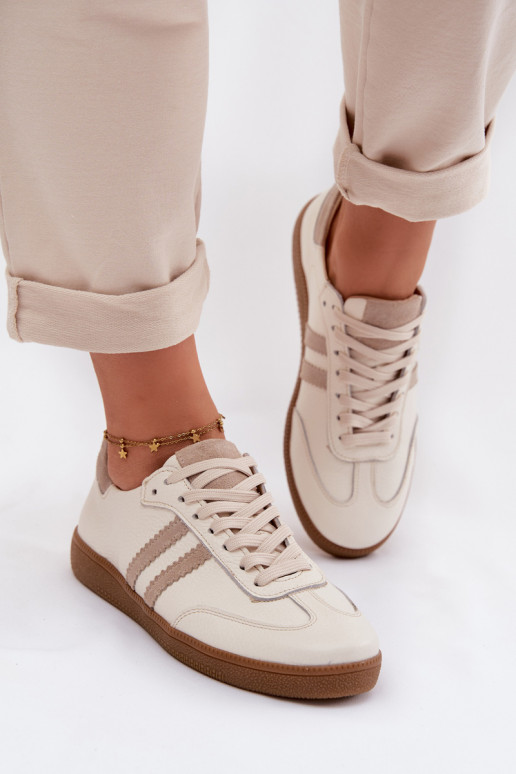 Zazoo N1068 Leather Low Women's Sneakers Beige