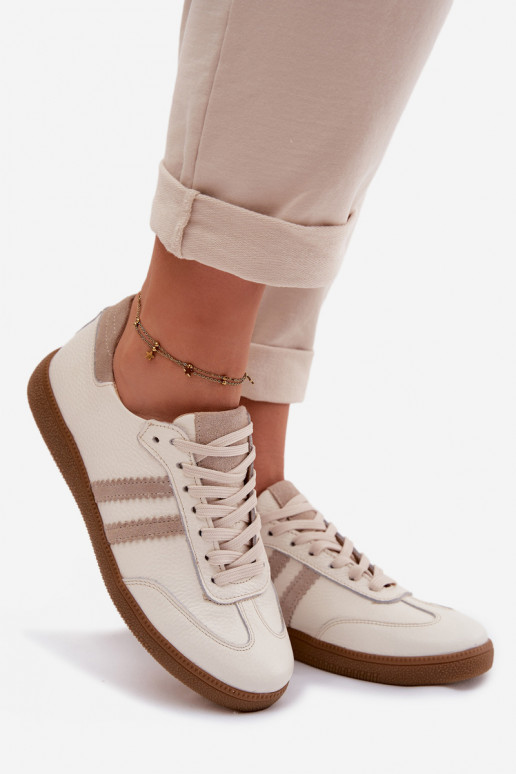 Zazoo N1068 Leather Low Women's Sneakers Beige