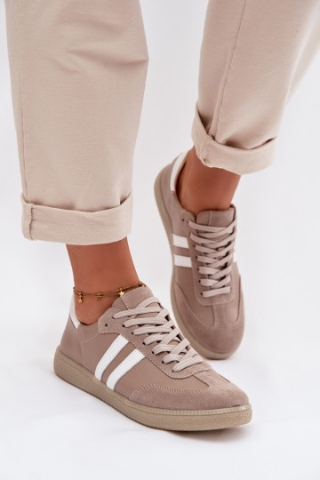 Zazoo N1068 Skórzane Niskie Sneakersy Damskie Ciemnobeżowe