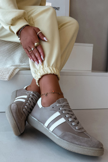 Zazoo N1068 Leather Low Women's Sneakers Dark Beige 2