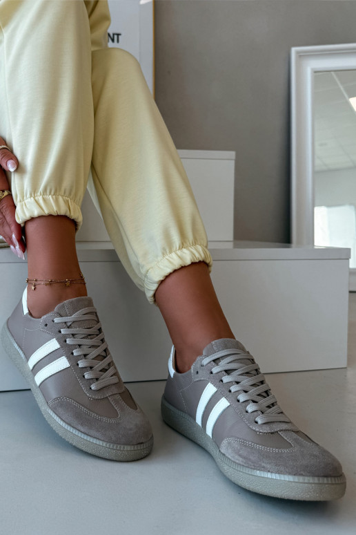 Zazoo N1068 Leather Low Women's Sneakers Dark Beige