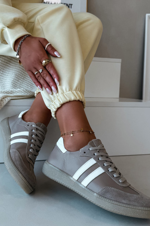 Zazoo N1068 Skórzane Niskie Sneakersy Damskie Ciemnobeżowe