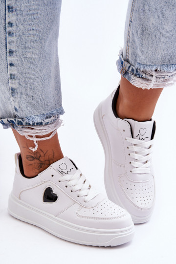 Classic Sports Shoes with White-Black Heart Amore