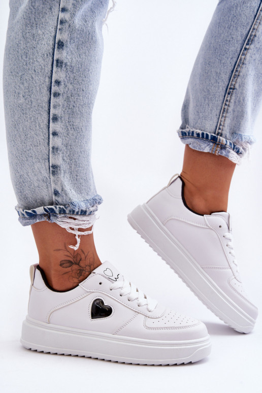 Classic Sports Shoes with White-Black Heart Amore