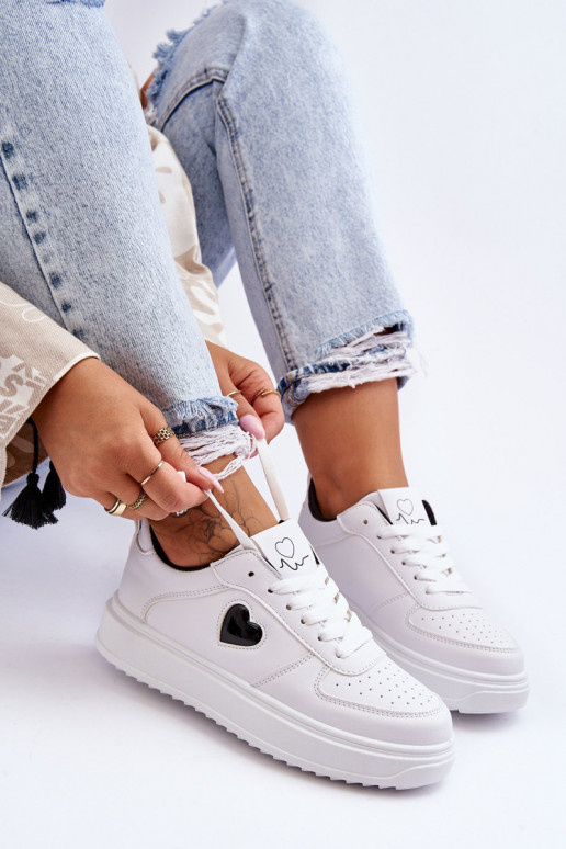 Klasyczne Buty SportowewithSerduszkiem Biało-Czarne Amore