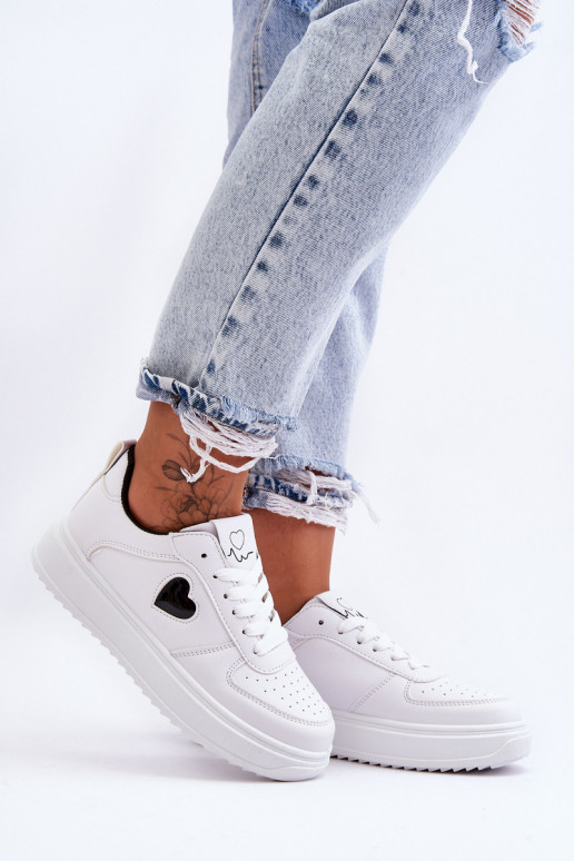 Classic Sports Shoes with White-Black Heart Amore