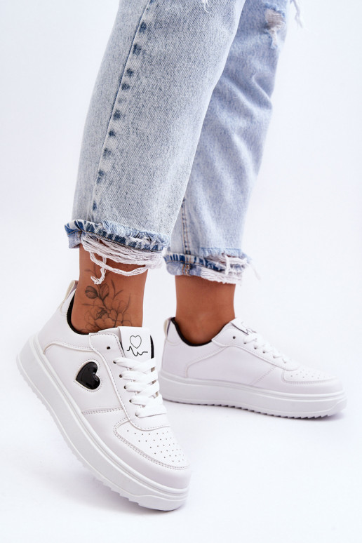 Klasyczne Buty SportowewithSerduszkiem Biało-Czarne Amore