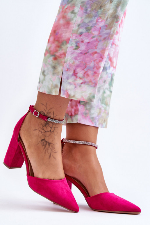Suede Pumps with Rhinestones Fuchsia Diamond