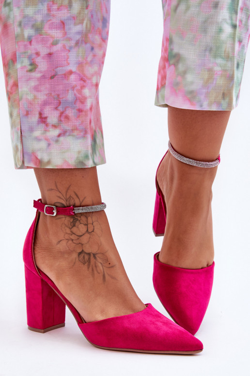 Suede Pumps with Rhinestones Fuchsia Diamond