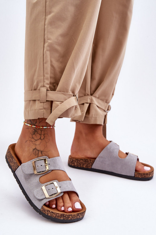 Women's Slippers On Cork Sole Grey Cortina