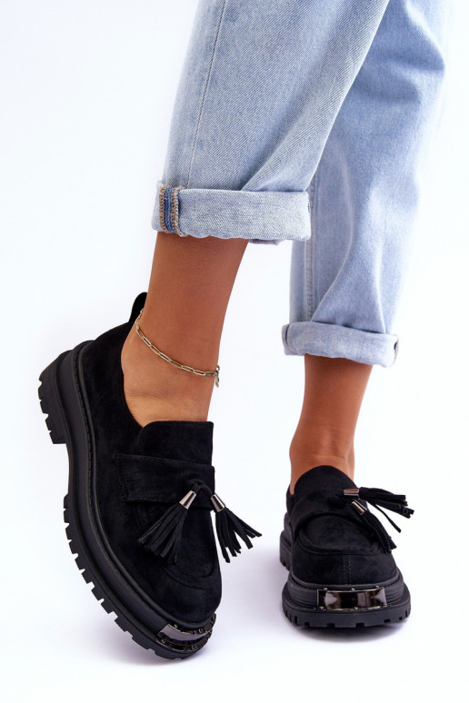 Women's Suede Loafers Black Ramvli