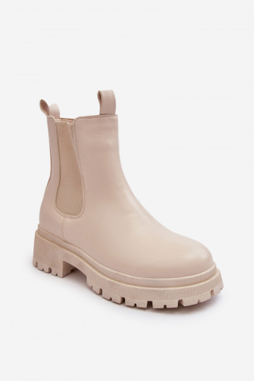 Leather Boots Ankle Boots with Zip Beige Pitrese