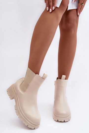 Leather Boots Ankle Boots with Zip Beige Pitrese 2