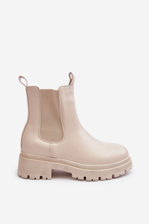 Leather Boots Ankle Boots with Zip Beige Pitrese