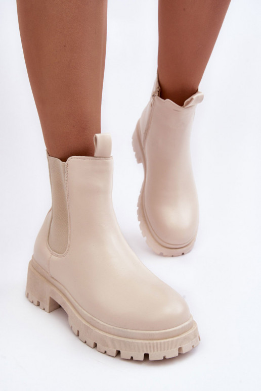 Leather Boots Ankle Boots with Zip Beige Pitrese