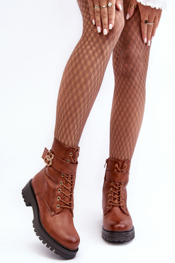 Women's Zip-up Worker Boots with Ornament Brown Ciossava 2