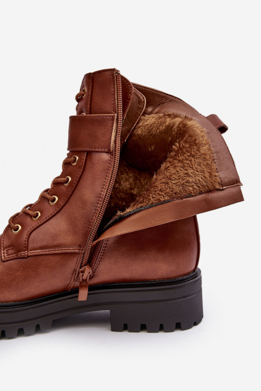 Women's Zip-up Worker Boots with Ornament Brown Ciossava