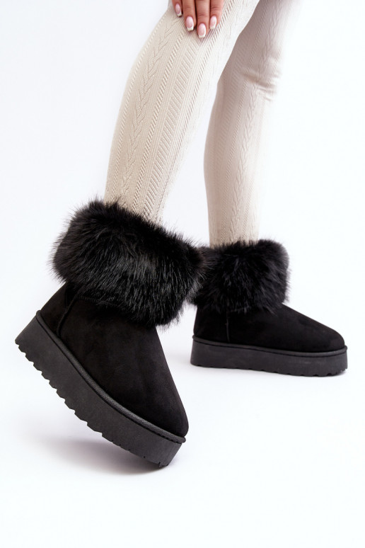 Women's Platform Snowboots with Fur Black Mancy