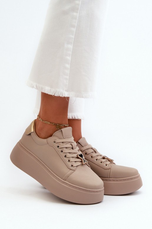 Women's Leather Platform Sneakers in Beige by Vinceza 66700