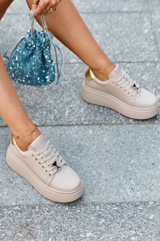 Women's Leather Platform Sneakers in Beige by Vinceza 66700