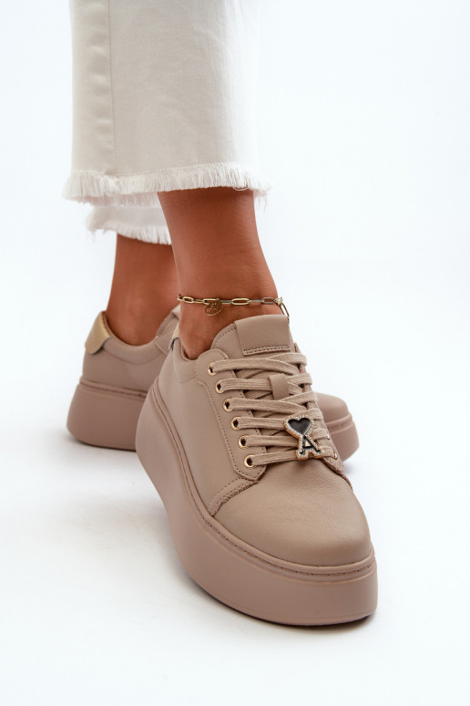 Women's Leather Platform Sneakers in Beige by Vinceza 66700