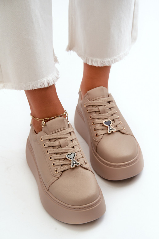 Women's Leather Platform Sneakers in Beige by Vinceza 66700